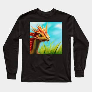 Baby Gold Dragon with Red Fins in the Tall Grass Long Sleeve T-Shirt